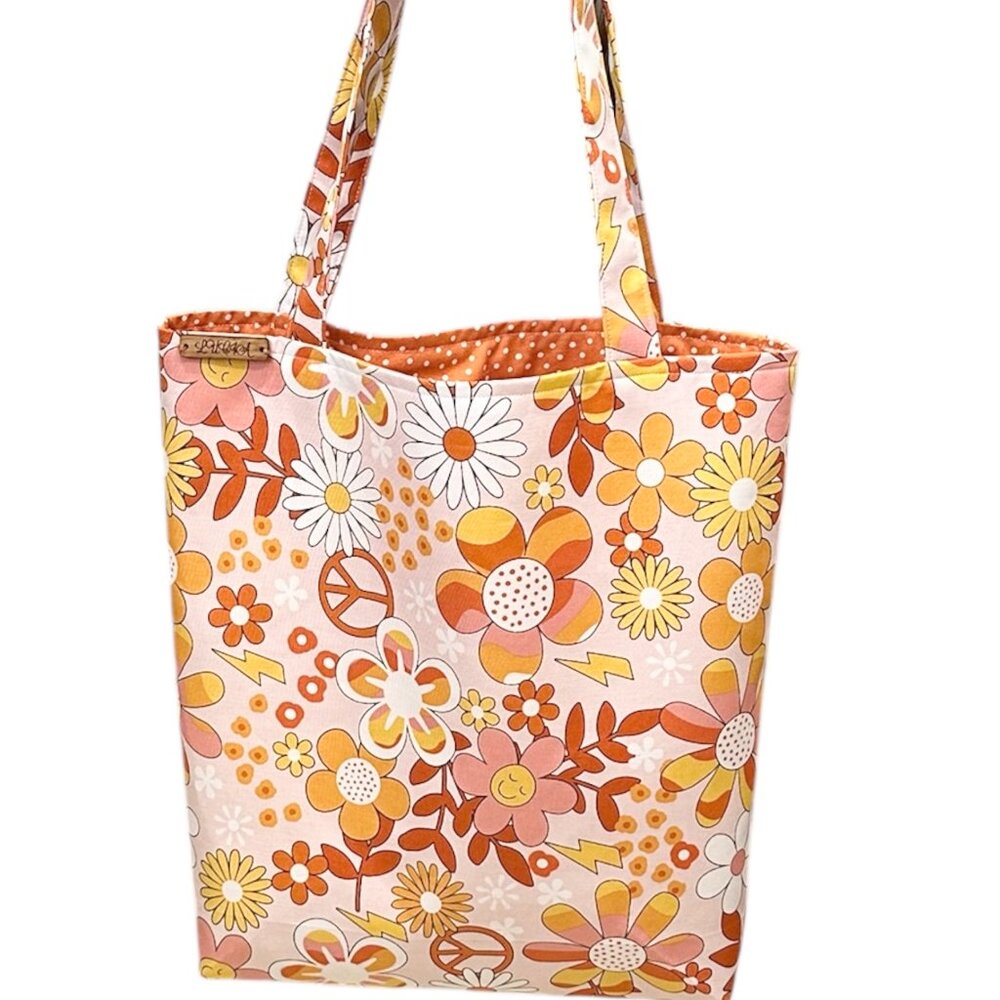 Tote Bag Medium Size Lining Cotton Multicolor Floral Fabric, Brand New Handmade